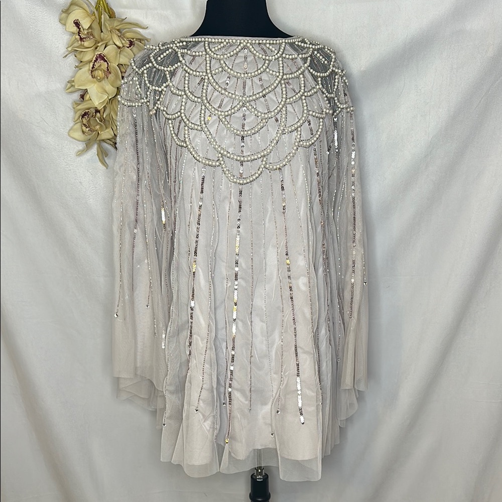 ASOS Pearl Embellished Mini Dress in Silver and White